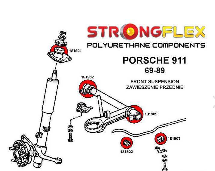 Silent-blocs de suspension butée avant POLYURETHANE 90 shores 91134101800 911 / 912 / 930 / 914 1966-89