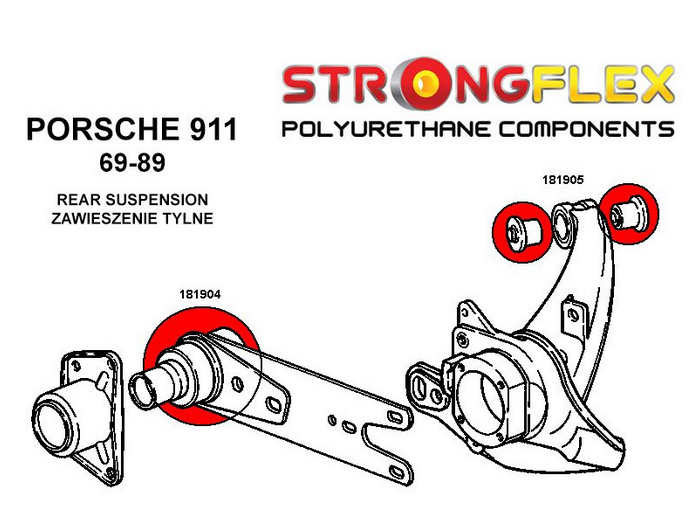 Silent-blocs polyuréthane de bras arriere transversale pour Porsche 911 / 930 / 912 91133300900